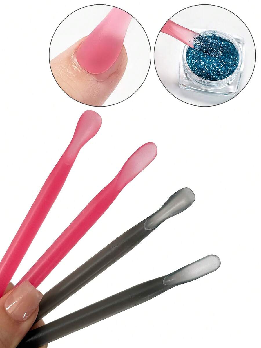 2pcs/Set Dual-Use Plastic Cuticle Pusher And Powder Picker Scraping Stick Professional Nail Art Tool Set Non-Damaging For Home And Nail Salon - Multicolor - View 1