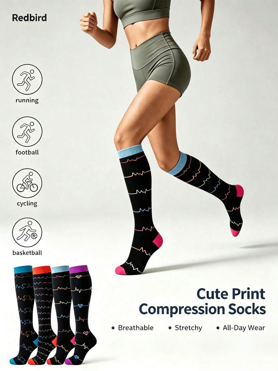 1/3/6 Pairs Unisex Compression Socks, Elastic Compression, Relieve Swelling And Varicose Veins, New Women's Autumn Outfit Socks, Suitable For Hiking, Running, Flying - Multicolor - View 1