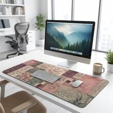 Grey Rose Patchwork Extended Mouse Pad, Cozy Quilted Garden Style Desk Mat, Soft Floral Pattern Computer Pad, Wide Keyboard Mat, Suitable For Country Style Office, Dorm, Laptop Setup, Handmade Decor, Gift, Non-Slip Rubber Bottom - View 7