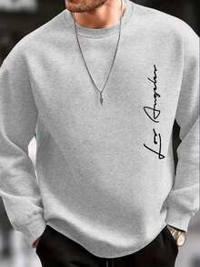 DOPE | Men's Light Gray Crew Neck Sweatshirt, Side Handwritten English Print, Daily Versatile Street Casual Pullover - Light Grey - View 3
