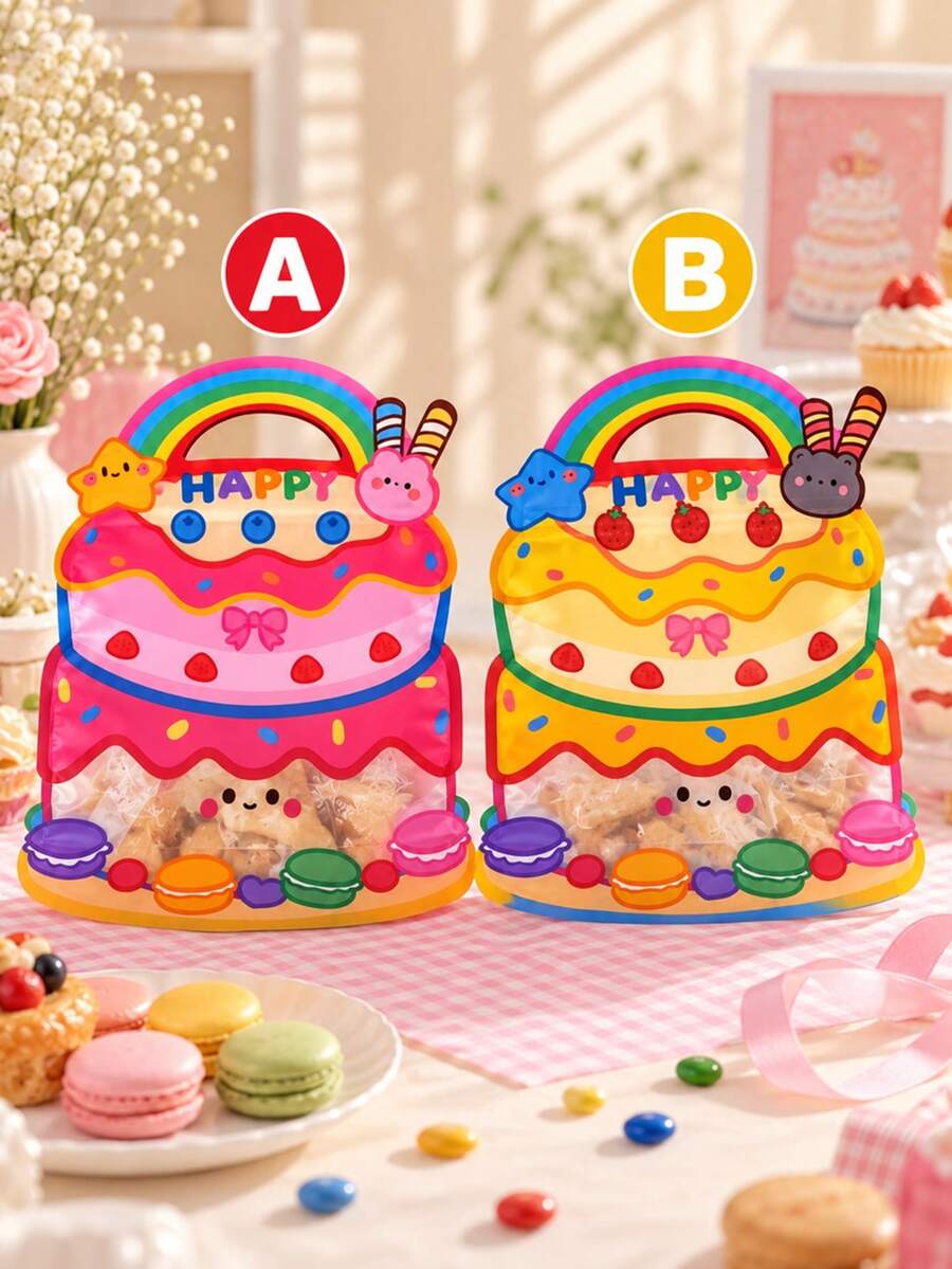 9pcs 2 Styles Cute Rainbow Cake Food Packaging Bags Portable Treat Pouches For Cookies Candy Snacks Bakery Birthday Party Gift Packing - Multicolor - View 1