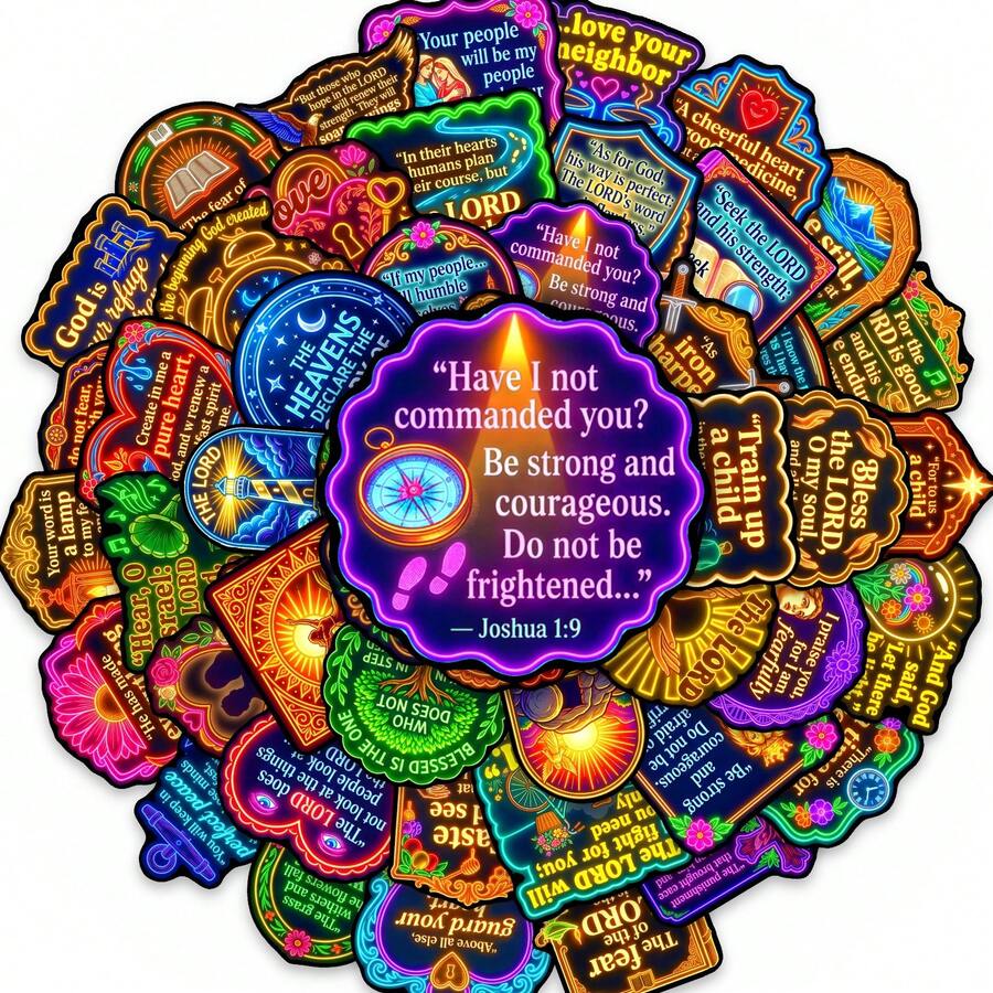 somoving 50pcs Glowing Style Scripture Quote Stickers, Suitable For Journals, Water Bottles, Laptops, Skateboards, Luggage, Phone Cases, Bicycle Helmets, Guitar Decoration And Daily Decoration - Multicolor - View 1