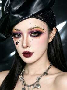 1 Set New Popular Black Large & Small Pentagram Transparent Large & Small Rhinestone Face Stickers, Y2K European & American Gothic Cool Vibe Facial Makeup Decoration Decals, Self-Adhesive Face Stickers Professional Store Supplies DIY Stickers - Multicolor - View 4