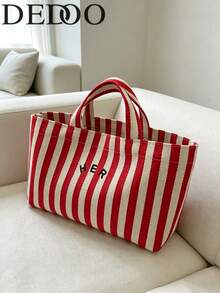 Dedoo Casual Minimalist Letter Canvas Tote Bag, Solid Color Women's Handbag, Versatile Shoulder Bag For Shopping, Outings, Students, Office Workers & Moms - Multicolor - View 1