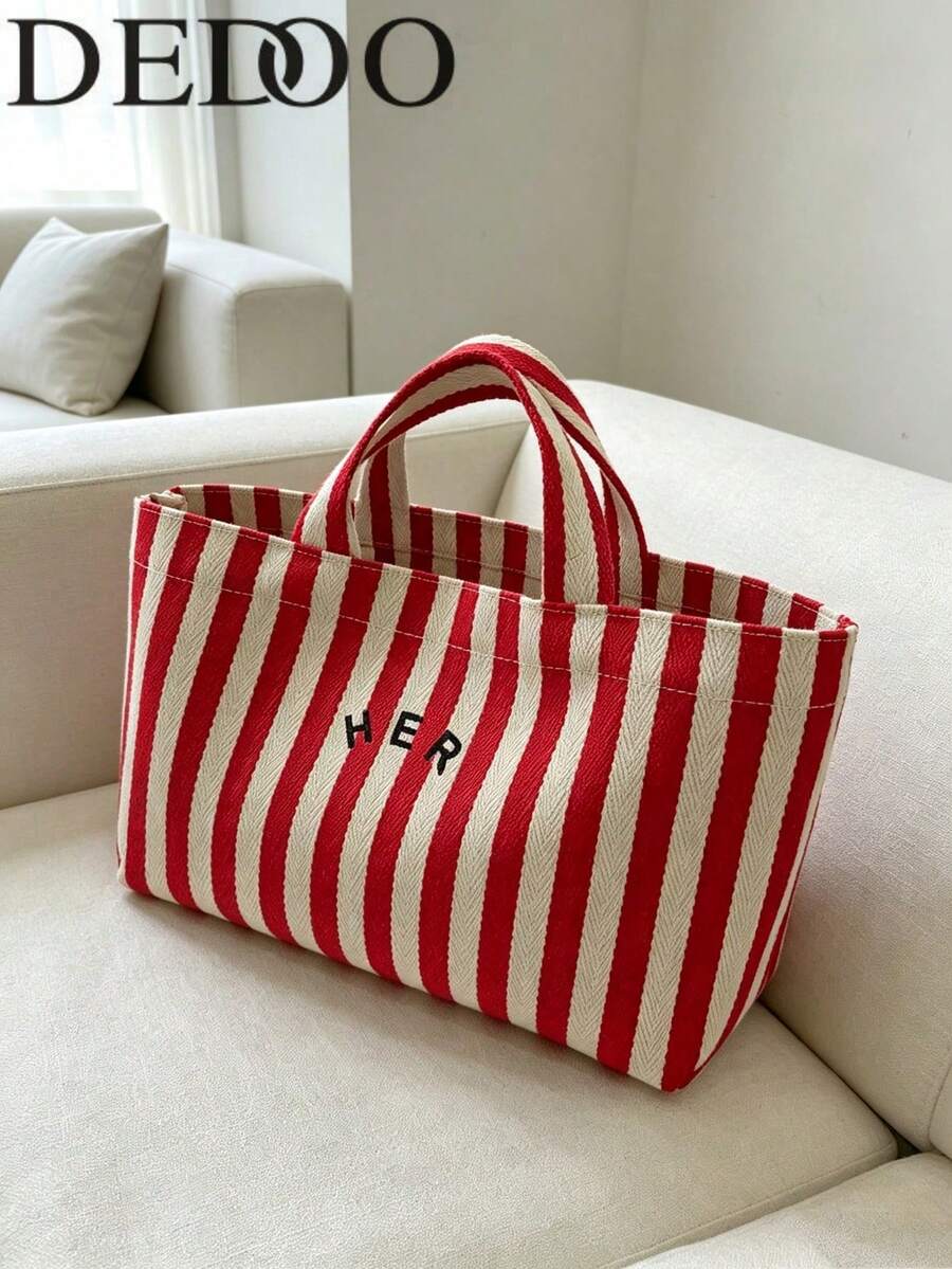 Dedoo Casual Minimalist Letter Canvas Tote Bag, Solid Color Women's Handbag, Versatile Shoulder Bag For Shopping, Outings, Students, Office Workers & Moms - Multicolor - View 1