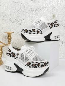 Women Platform Sneakers, Lace Up, Wedge Sole, Low Top Design - White - View 6