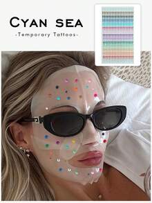 1 Sheet Long Rainbow Gradient Face Rhinestone Stickers, Vertical Multi-Color Self-Adhesive Round Gems For Festival Party Makeup - Multicolor - View 1