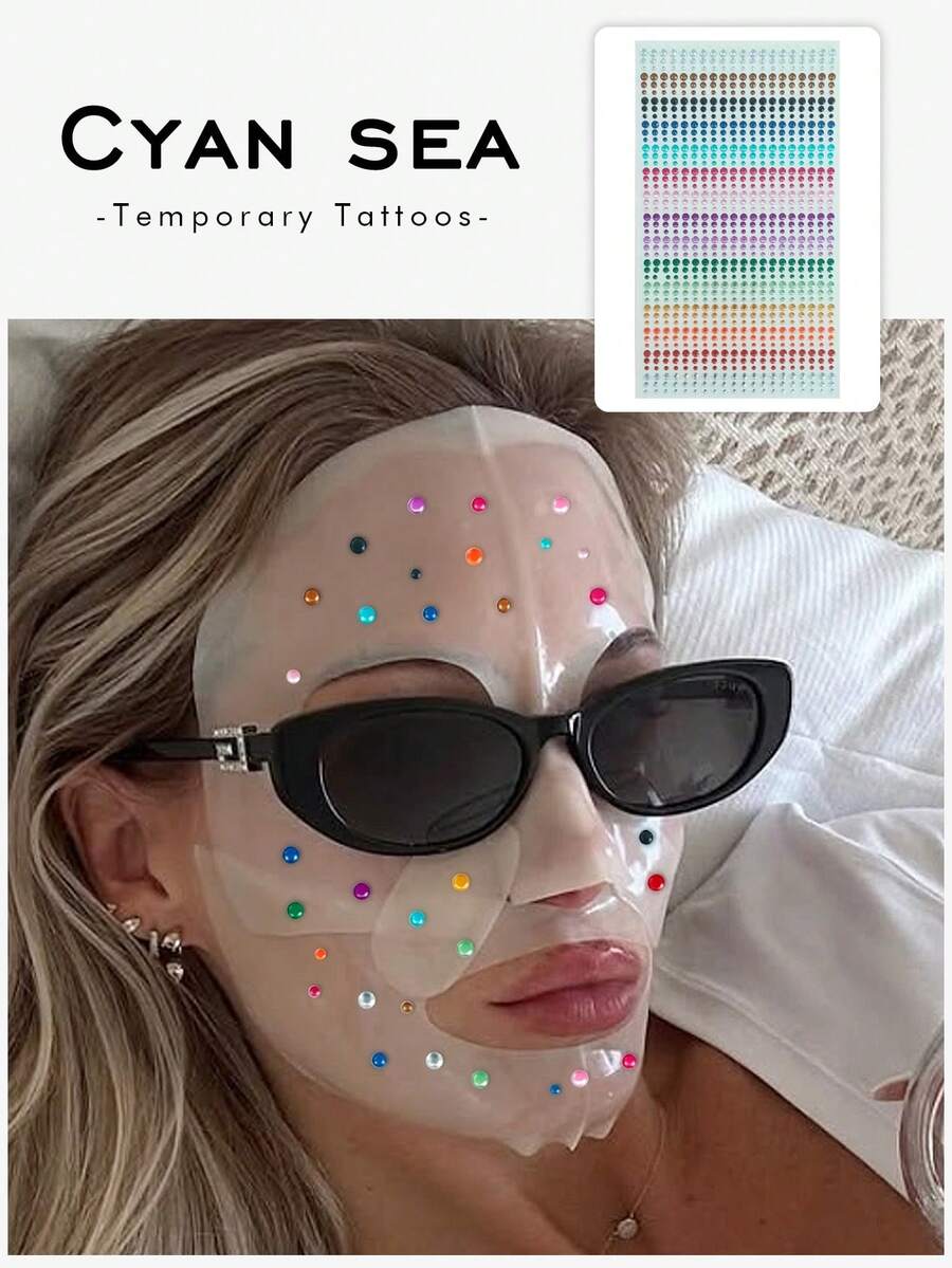 1 Sheet Long Rainbow Gradient Face Rhinestone Stickers, Vertical Multi-Color Self-Adhesive Round Gems For Festival Party Makeup - Multicolor - View 1