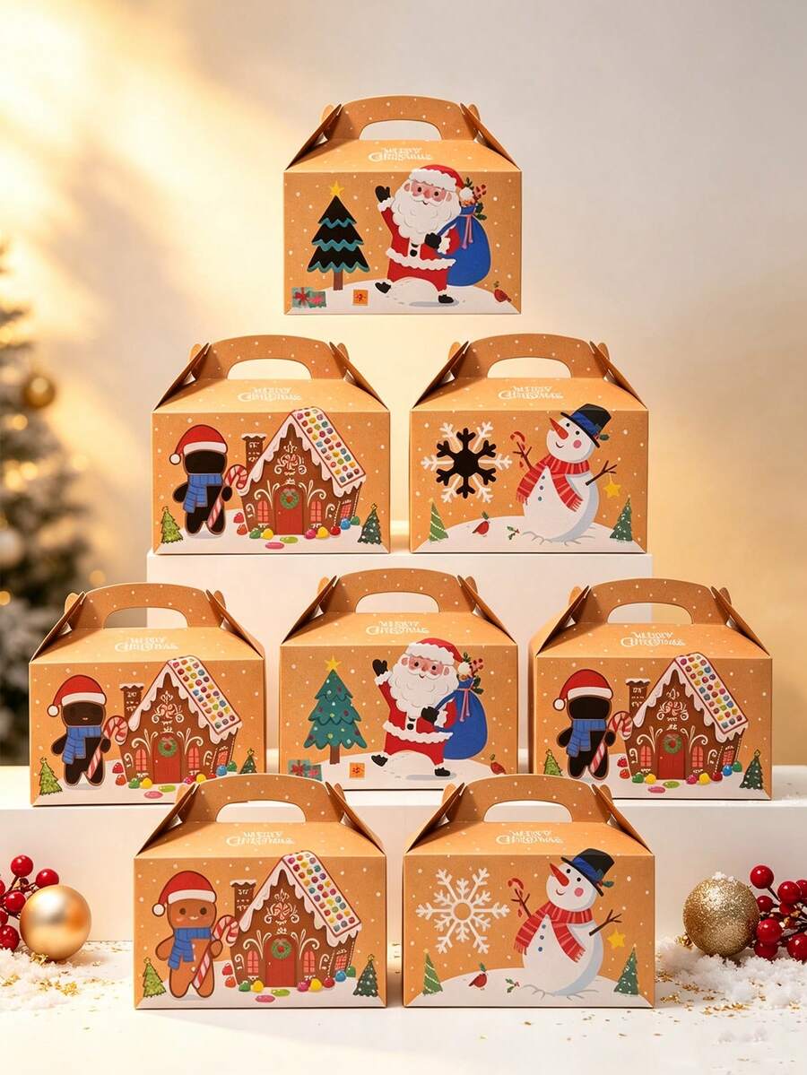 12pcs/Pack Party Gift Favor Boxes, Candy & Cookie Boxes, Christmas Paper Boxes, Christmas Party Decoration Boxes - View 1