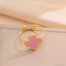 Hasbro VCA Luxury Single Clover Women's Ring, Stainless Steel Lucky Clover Open Adjustable Ring, Multi-Color Enamel And Shell Clover Ring, Daily Wear Women's Jewelry Gift - Style Random - View 3