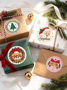 Custom Vintage Santa Claus Christmas Gift Stickers, Personalized Name Gift Labels, Holiday Envelope Seal Stickers, Christmas Packaging Decoration Labels, Party Favor Tags, Holiday Parcel Accessories, Gift Box Decoration, Holiday Celebration Supplies - Multicolor - View 6