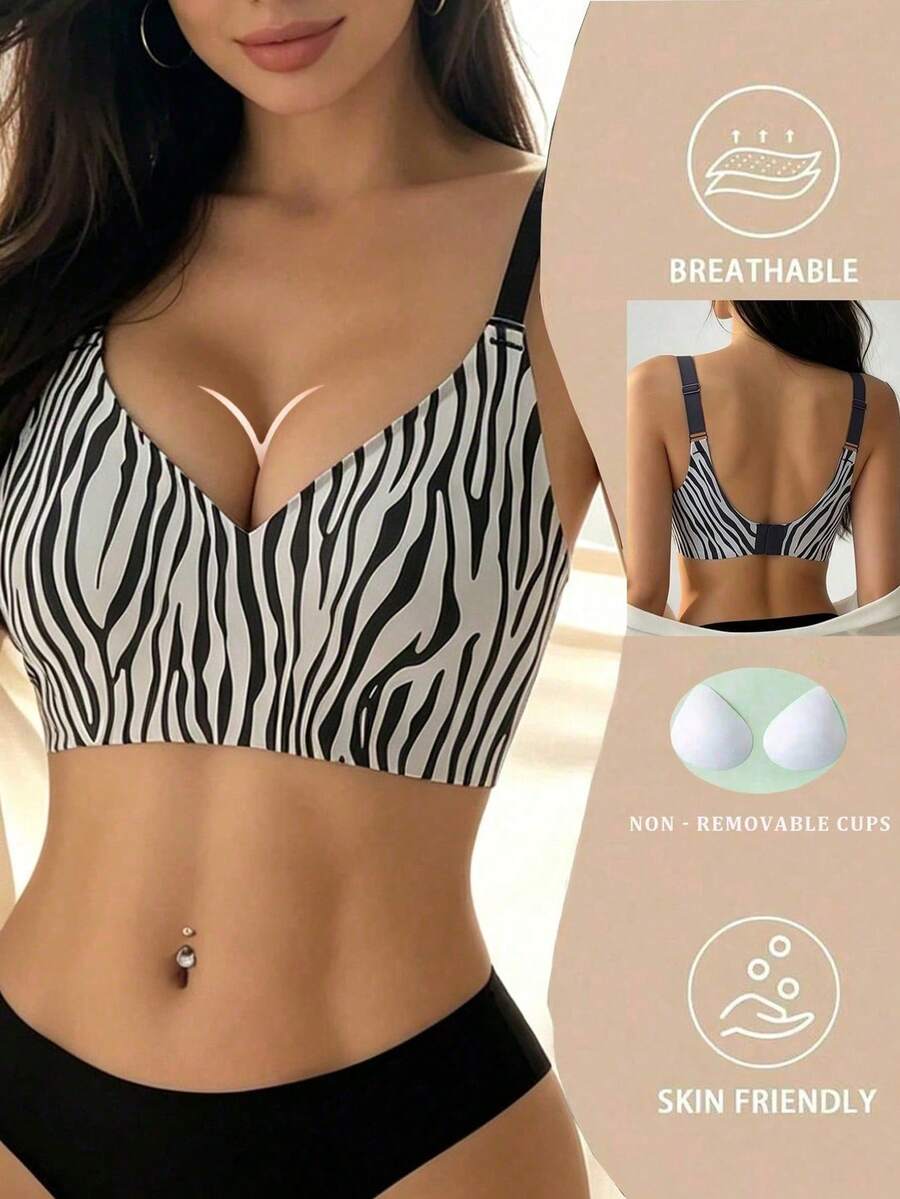 Europeisk & amerikansk storsäljande sömlös bh för kvinnor, sexig leopardmönstrad rygglös push-up bh, liten byst, side-boob-stöd, utan bygel - Vitt - Visa 1