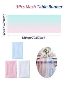 3pcs Pearl Decorated Table Runner, Gauze Tablecloth, Including Blue Pink White Size 75*180cm, DIY Pearl Gauze, Wedding Decoration, 1st Birthday Party Decoration, Bridal Shower Decoration, Gender Reveal Party Decoration, Baby Shower Supplies, Holiday Party Supplies, Home Decor, Room Decor, Tabletop Decoration - Multicolor - View 8