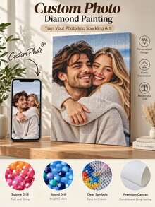 مجموعة رسم الماس المخصصة بالصور، فن ملصقات الماس المخصص للأزواج DIY، خيارات الماس الأكريليك الدائري أو المربع، مناسبة لديكور جدار الصور المخصص لغرفة النوم وغرفة المعيشة، أحجام متعددة متاحة، أيضًا هدية إبداعية للأزواج والعائلة والأصدقاء. - متعدد الألوان - مشاهدة 2