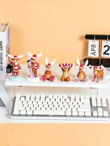 1pc Mini Christmas Reindeer Resin Figurine, Cute Round Design, Suitable For Office Desk, Bookshelf, Under Christmas Tree, Display Window, Instantly Creates Warm Christmas Atmosphere, Also Perfect For Christmas Photography And Gift-Giving - Cute Christmas Reindeer Figurine - View 4