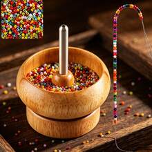 Natural Wooden Bead Spinner, Smooth & Durable Hand-Crank Rotating Beading Bowl For Seed Clay Beads, Fast DIY Jewelry Making Tool For Bracelet Necklace, Handmade Craft Accessory - Multicolor - View 1