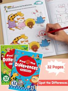 1PC Visual Observation Practice Workbook, Spot The Difference Picture Game Book, Find Differences Activity Notebook, Brain Challenge Worksheets, Concentration Training Book, Educational Supply - Multicolor - View 2