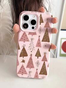 1pc Christmas Tree Glossy Pink Doodle Tree Minimalist Phone Case,Compatible With IPhone 18 Pro Max 17 Pro Max 16 Pro Max 15 Pro Max 14 Pro Max & 11/12/13/14/15/16/17/18 Pro/Plus - Multicolor - View 4