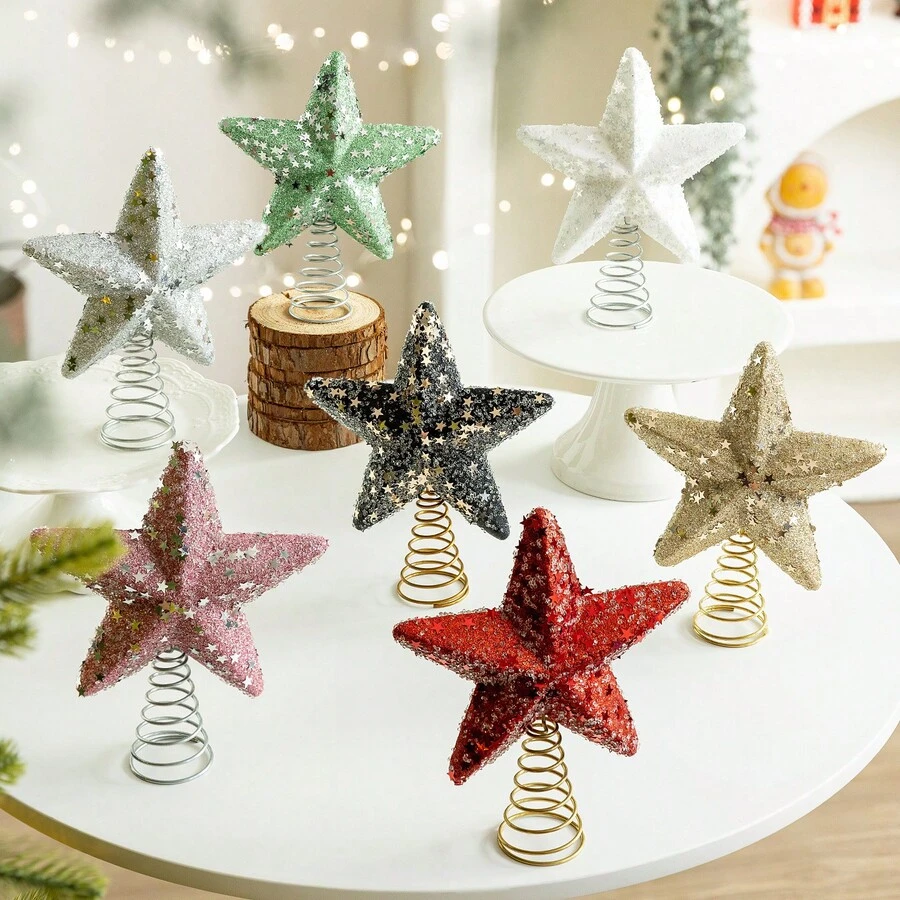 1pc Shiny Gold Star Christmas Tree Topper, Holiday Indoor Decoration, Shiny Metal Design, Suitable For Christmas Tree, Home And Christmas Tree Holiday Decoration - A - View 1