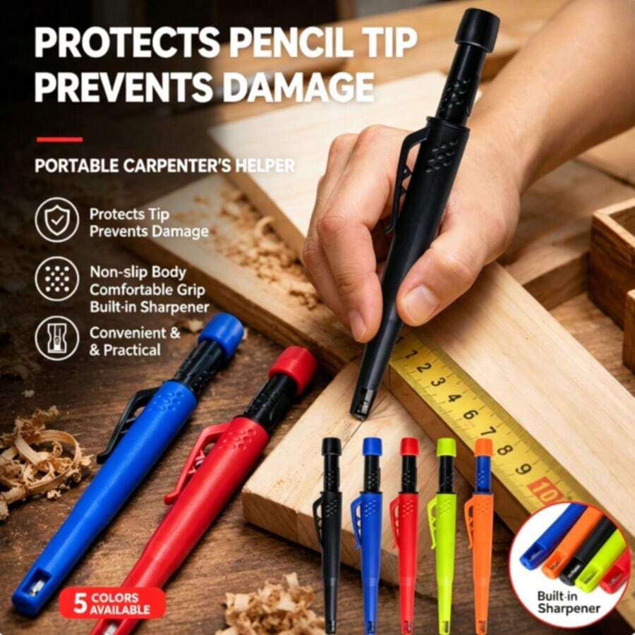 Woodworking Pen, Woodworking-Specific Marking Pen, Deep Hole Marking Pen, Marking Tool, Suitable For Woodworking, Construction Workers, Comes With A Pencil Sharpener, Marking Pen - A - View 1