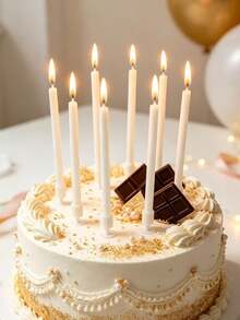 6pcs/24pcs White Pearlescent Long Straight Birthday Fairy Atmosphere Anniversary Holiday Party Cake Decoration Photo Prop Candles - View 1