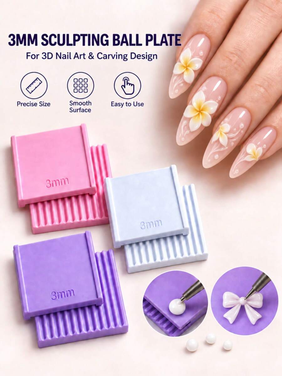 1pc Bead Shaping Board, 3D Printed Three-Color Smooth Multi-Purpose Spherical Rolling Board, Suitable For Nail Art, Polymer Clay Handmade DIY Crafts, Nail Art Supplies, Handmade Tools - Multicolor - View 1