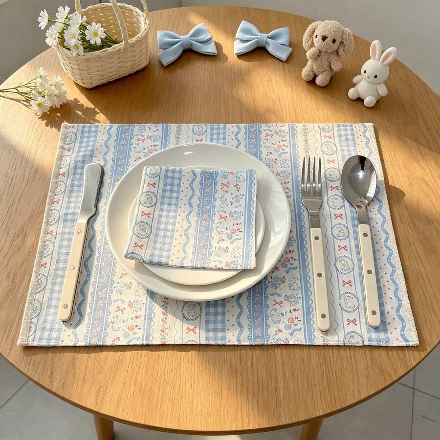 1/2/6pcs Cute Sweet Artistic Ins Style Blue & Pink Tone Tablecloth Photography Decoration Fabric Napkin Placemat - Baby Blue - View 1
