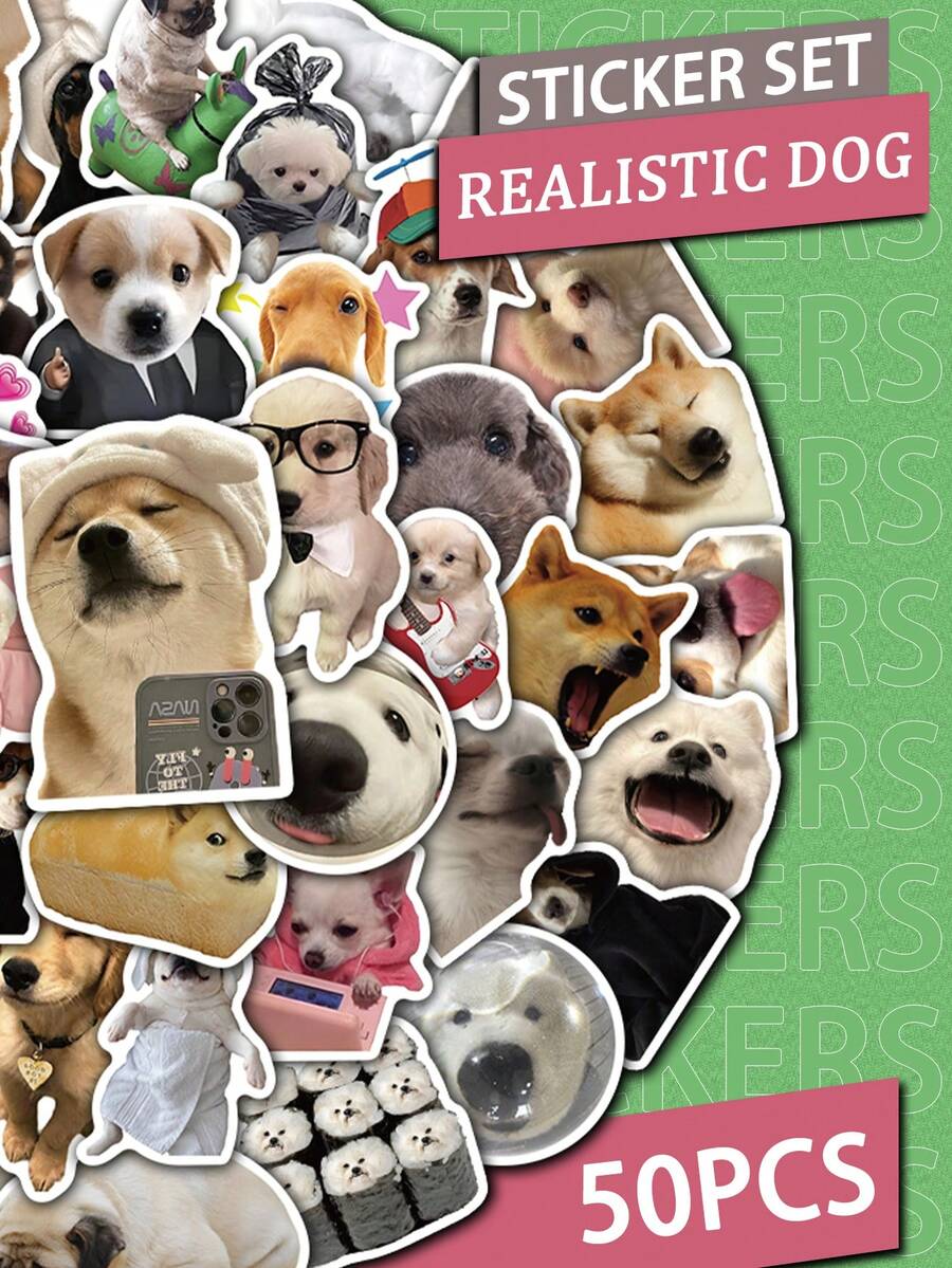 50pcs Cute Puppy Stickers Laptop Handbook Phone Case Decorative Decals - A - View 1