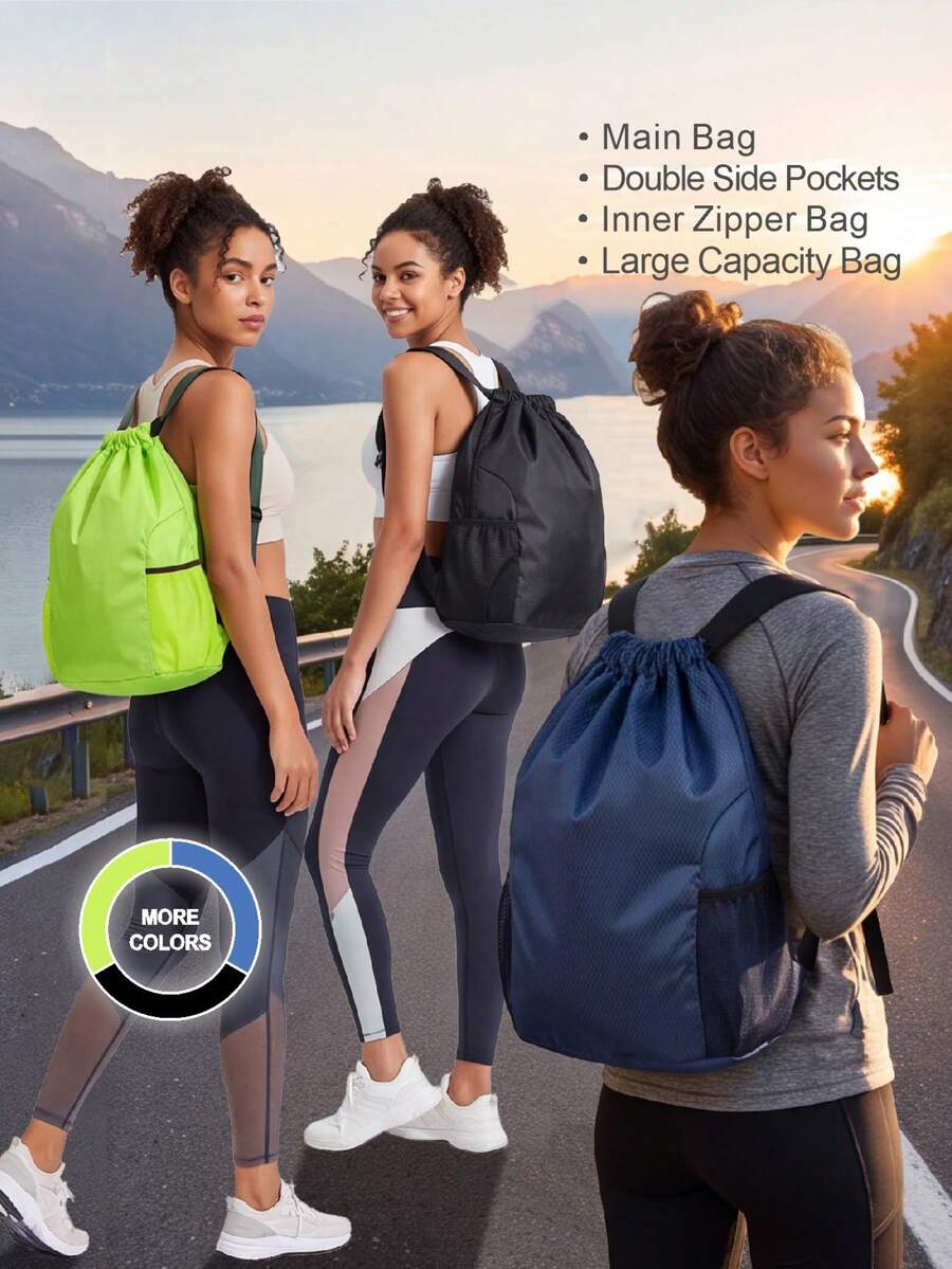 ALPHARD BEAR 1pc Large Capacity Drawstring Backpack Gym Bag, Lightweight Sports Drawstring Bag With Side Pockets And Inner Zipper, Unisex Portable Fitness Backpack, Training Shoulder Bag Storage, Suitable For Gym, Swimming, Beach, Basketball, Outdoor Travel, School Sports Accessories