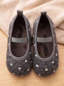 Girls Polka Dot Wool Fleece Lined House Slippers Winter Warm Soft Non-Slip Indoor Toe-Cover Slippers - Dark Grey - View 2