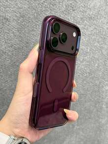 1pc Premium Crystal Clear Magnetic Wine Red Phone Case, Compatible With IPhone 18 Pro Max 18 17 Pro, Supports Wireless Charging, Hard PC Back Shell - Plum - View 2
