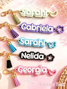 Personalized Name Keychain Charm Cute Flower Star Keychain, Backpack Tag, Backpack Name Tag, Bookbag Tag, Name Keychain, Backpack Label Halloween Christmas Gift - Multicolor - View 1