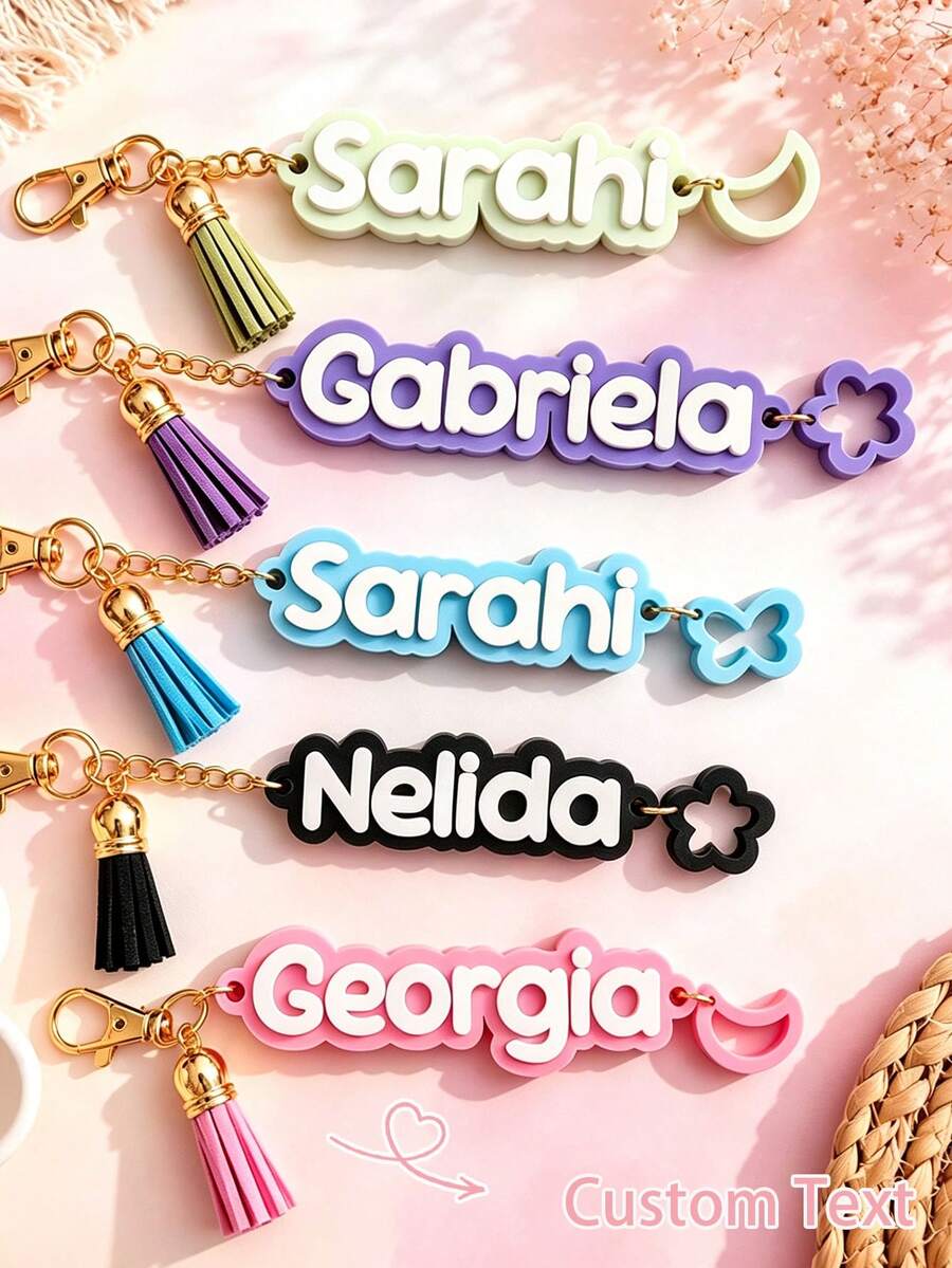Personalized Name Keychain Charm Cute Flower Star Keychain, Backpack Tag, Backpack Name Tag, Bookbag Tag, Name Keychain, Backpack Label Halloween Christmas Gift - Multicolor - View 1