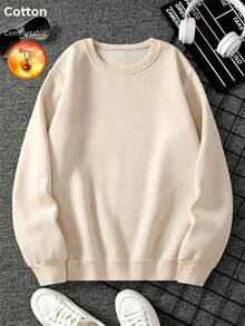 Men's Thermal Lined Crew Neck Loose Fit Sweatshirt, 63 Racing Graphic, Suitable For Autumn/Winter Casual Streetwear - Apricot - View 5