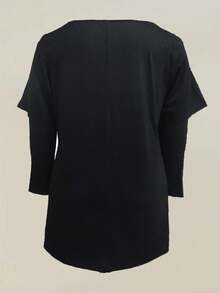 Plus Size Christmas Wine Glass Print V-Neck Long Sleeve T-Shirt - Black - View 3