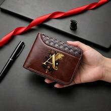 Men'sWallet A-Z26surnameinitialspatternBlack,ZipperClosure,Multiple CardSlots,Large Capacity,Stitching Design-Perfect Gift For Father,Husband,Brother - Black - View 7
