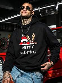 DOPE | Autumn/Winter Men's All-Match Black Pullover Sweatshirt, Letter Print Design On Chest, Casual Streetwear Versatile Pullover Sweatshirt - Black - View 2