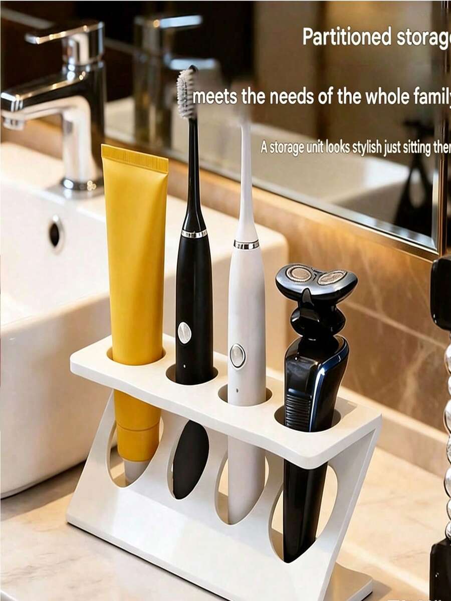 1pc Z-Shaped Toothbrush & Toothpaste Holder, Suitable For Bathroom/Kitchen And Bedroom, Multi-Functional Storage Rack Razor Holder Desktop Organizer Accessory, Bathroom Decor Accessory, Multi-Functional Storage Rack, Kitchen Storage Organizer, Home Decor - Multicolor - View 1