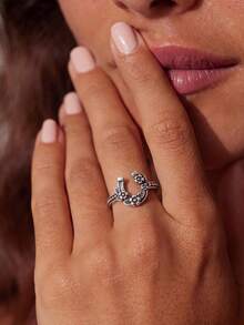 1pc Fashion Vintage Floral Horseshoe Women's Ring, Mother's Day, Valentine's Day, Birthday Couple Gift, Exquisite Women's Ring Gift - Floral Horseshoe - View 3