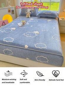 1 buah Sprei Kasur Pas Motif Salju Tebal Lembut Bernapas untuk Musim Gugur/Dingin (Sprei Kasur Pas Ukuran Tunggal), Hangat Seketika, Menyerap Kelembapan, Anti Selip, Mudah Dilepas dan Dapat Dicuci dengan Mesin, Cocok untuk Semua Musim, Tinggi 30cm, Sempurna untuk Dekorasi Kamar Tidur - awan - View 6