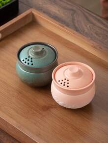 WEN ZHE Mini Portable Embossed Ceramic Kung Fu Tea Cup 80ml Single Person Travel Tea Set With Storage Bag - Pink - View 4