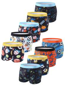 Boys 9pcs Multi Pack Sports Print Boxer Briefs, Baseball Basketball Soccer Graphic Underwear, Game Splatter Print Kids Trunks With Elastic Waistband - Multicolor - View 6