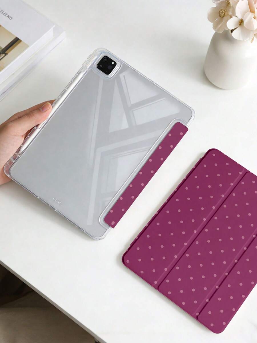 1件裝梅花波點平板保護殼,相容 iPad Mini6/Mini7/10.2/10.5/10.9 (Air4-Air8)/Pro 11/10th Gen/A16/Pro 11 2024,彩繪圖案平板保護套,全透明壓克力背殼,三折支架,自動休眠/喚醒,內置筆槽,不含筆,部分機型附相機框 - 彩色 - 查看 1