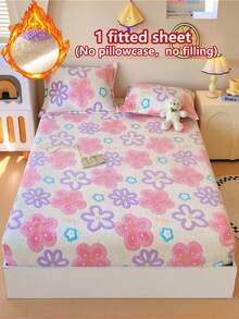 1pc Thick Soft Breathable Snowflake Flannel Print Fitted Mattress Cover (Single Fitted Sheet), Instant Warmth Moisture-Wicking Breathable, Non-Slip Mattress Protector, Easy To Remove And Machine Washable, Suitable For All Seasons, Bedroom Decor - Colorful Flowers - View 3