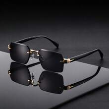 1Pc Unisex Retro Rimless Fashion Glasses, Luxury Metal Frameless Eyewear, Decor Glasses For Travel Street Shooting Party Festival, Stylish Gift - Multicolor - View 9