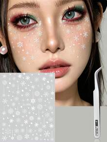 1/2 Sheets Christmas Snowflakes Self Adhesive Face Stickers Rave Accessories Glitter Gems For Face Eye Body Makeup, For Halloween Christmas Rave Accessories Festival DIY Rave Accessories Y2K - White - View 5