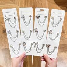 8pcs Multi-Functional Clothing Decorative Clips, Metal Star Heart Bow Shape, Suitable For Pant Leg Hemming, Sleeve Cuff Fixing, Universal Fit For Various Shirts And Pants. Creative Clothing Decorative Buckle Chain Clips, Help You Easily Create Personalized Outfits, Combining Practical Function Of Pant Leg Storage. - Multicolor - View 4