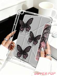 粉色漩渦黑色蝴蝶圖案 2D 平板保護殼，相容 iPad Air 11 吋 M3 2025/M2 2024、Air 第 5 代 2022、(A16) 11 吋第 11 代 2025，相容 Galaxy Tab、Kindle Paperwhite 第 12 代 2024，透明背殼，時尚圖案保護殼，自動休眠/喚醒功能，氣囊保護，適合禮品與辦公使用 - 彩色 - 查看 5