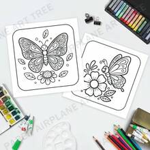 1本成人蝴蝶花園粗線條簡易著色書，精美蝴蝶與花卉繪圖頁，適合生日與節日禮物 - 蝴蝶花園 - 查看 3