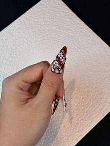10pcs Handmade Long Pointed Press-On Nails, Gold Red Blue Polka Dot Cat Eye Nail Art, With Rhinestones Glitter Powder And Crystals, Autumn Cute Reusable Nail Set With Nail Tools - Follow Your Heart - View 3